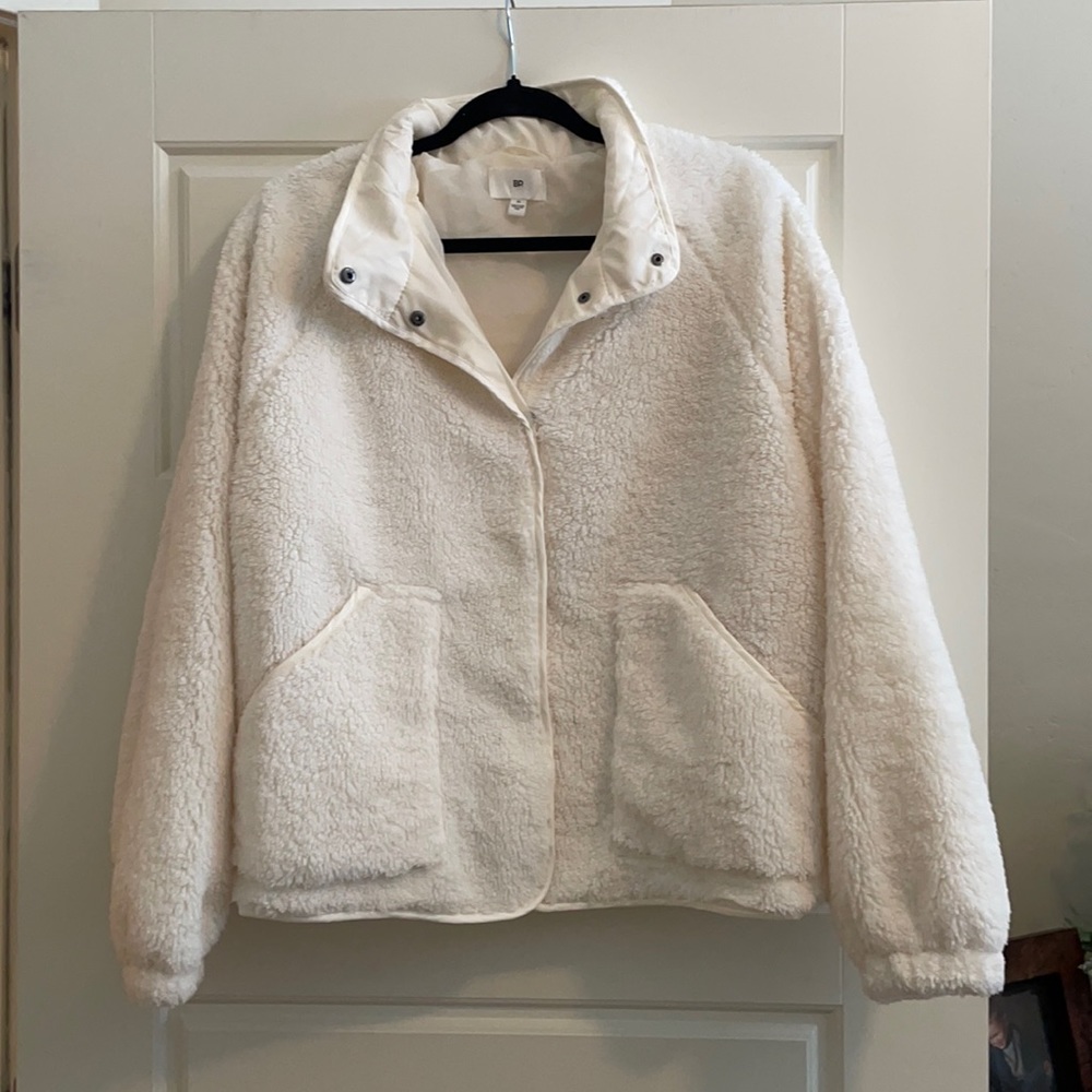 Ivory Fleece Bomber Coat